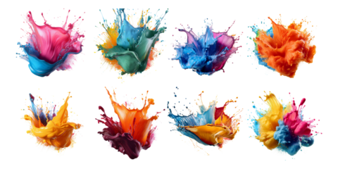 Colorful Paint Splashes on Transparent Background