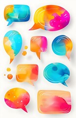 A collection of colorful speech bubbles in various shapes and sizes