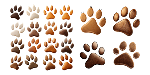 Colorful Animal Paw Prints on Transparent Background