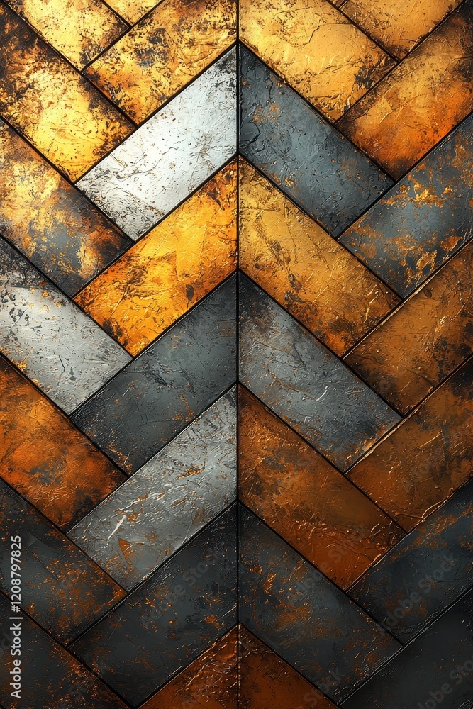 Poster artistic metallic chevron pattern abstract design digital art modern environment close-up view textu