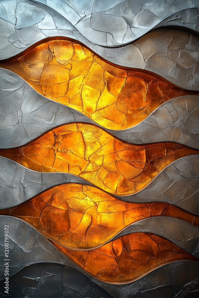 Poster dynamic abstract art waves with textured glass and metallic background modern design artistic enviro
