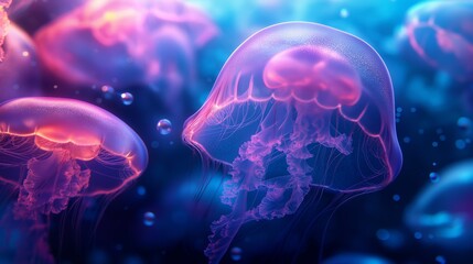 Naklejka premium Beautiful Jellyfish In Deep Waters
