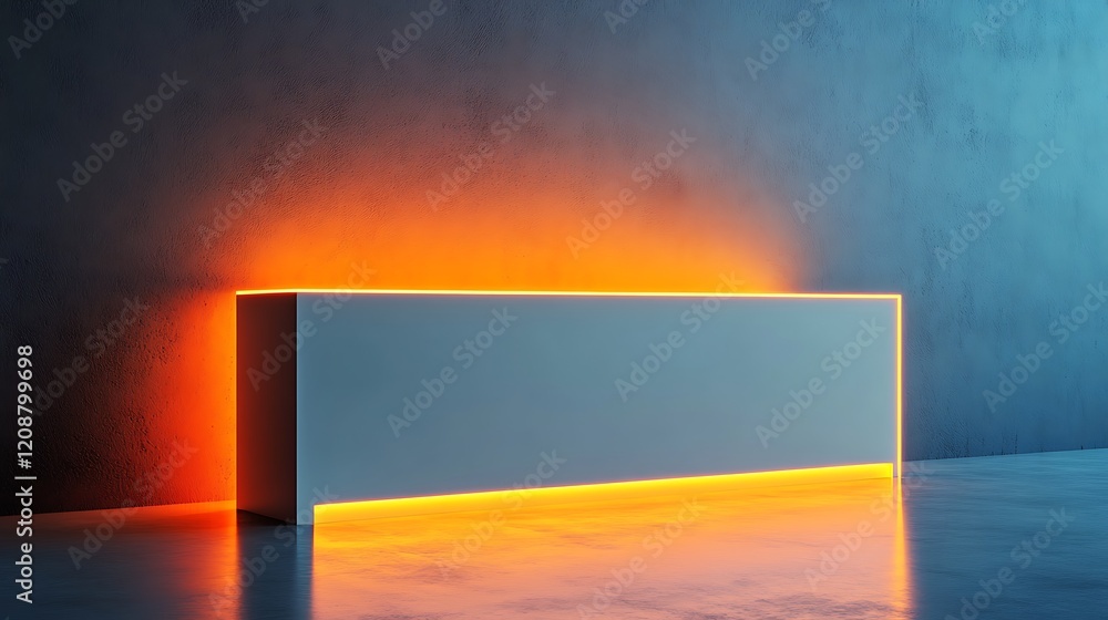 Poster illuminated minimalist rectangular display against wall