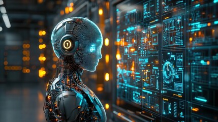 Futuristic AI Digital Assistant Enhancing Productivity with Holographic Interface