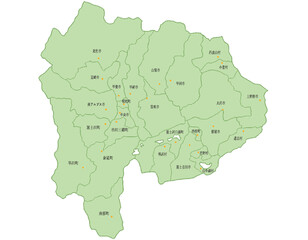 山梨県　地図　黄緑　斑点　イラスト