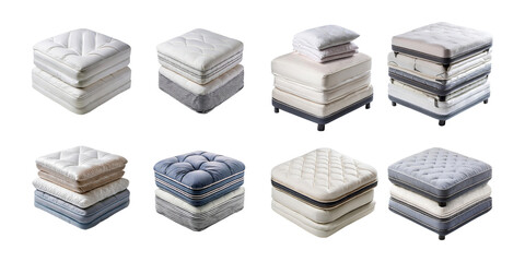 Variety of Stylish Mattress Designs on Transparent Background