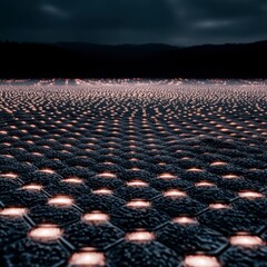 Fototapeta premium Glowing Hexagon Pattern Abstract Night Landscape Dark Background Illuminated Surface F