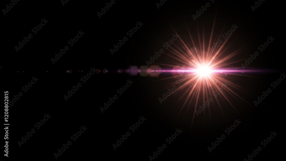 Poster a vector glow sparkle effect shines against a black background, creating an abstract lens flare igni