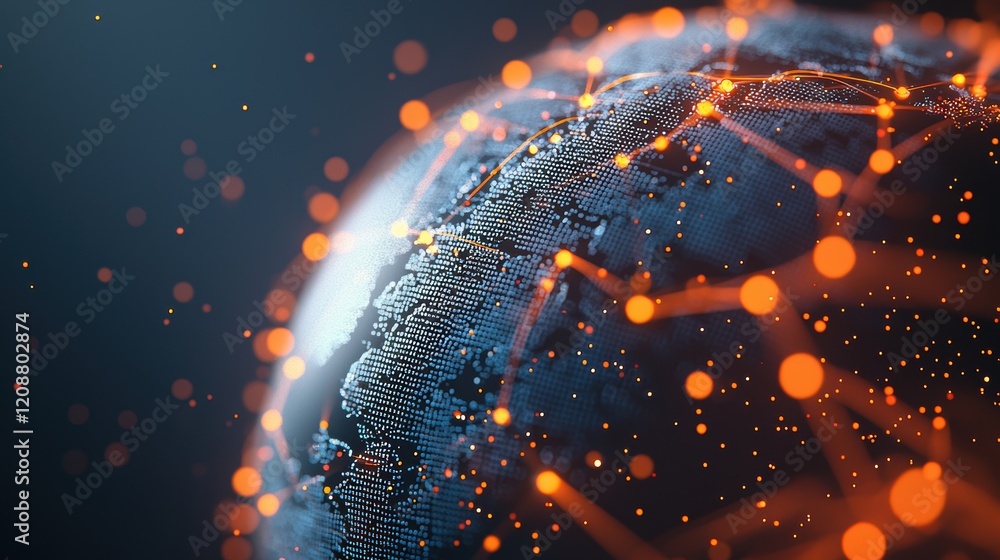 Poster globe global connectivity and networking stylized globe with interconnected network lines forming a 
