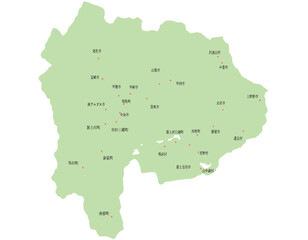 山梨県　地図　黄緑　斑点　イラスト
