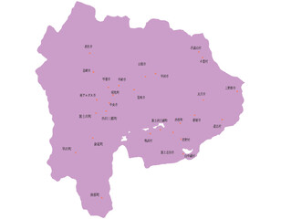 山梨県　地図　紫　斑点　イラスト
