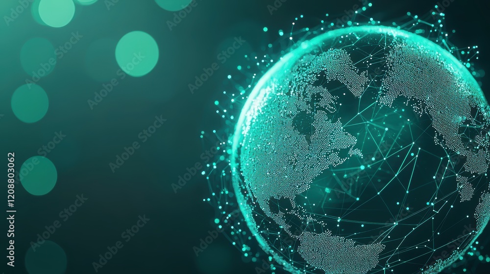 Poster globe global connectivity and networking earth with glowing lines representing internet traffic, dat