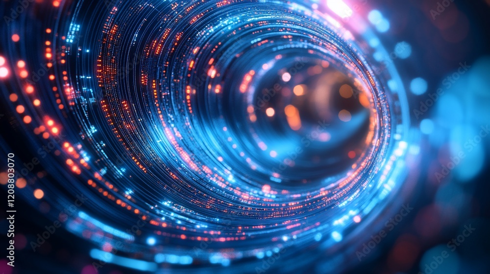 Poster abstract futuristic tunnel with digital data streams and vibrant light effects
