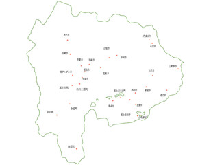 山梨県　地図　白　斑点　イラスト