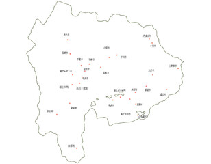 山梨県　地図　白　斑点　イラスト