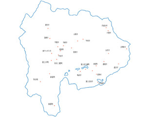 山梨県　地図　白　斑点　イラスト