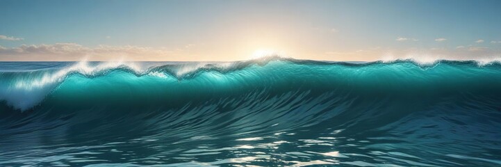 Flowing Turquoise and Blue Ocean Waves in Shimmering Effect, seamless motion, calming atmosphere