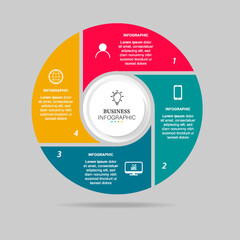 4 points circular infographic element template with icons and colorful flat style, can use for presentation slide