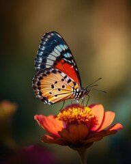 Obraz premium A colorful butterfly resting on a vibrant flower,