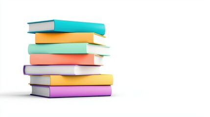 Minimalist Stack of Books A single stack of books with simple covers placed on a white background, emphasizing simplicity and order.
