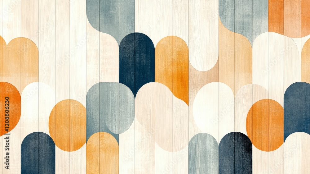 Poster abstract geometric design featuring soft curves and a palette of muted colors, creating a harmonious
