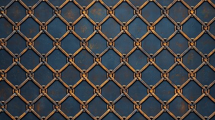 Fototapeta premium Textured metal grid with a rustic, weathered appearance showcasing a diamond pattern in earthy tones.