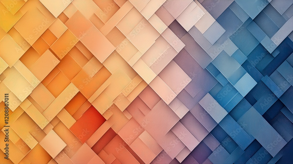 Poster textured geometric pattern with gradient colors transitioning from warm oranges to cool blues, creat