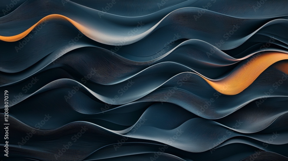 Poster Abstract waves in dark tones with hints of orange create a dynamic and textured visual, evoking movement and depth.