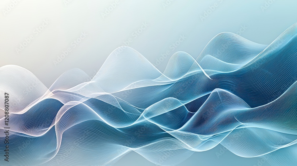 Poster abstract waves composed of intricate lines and gradients, creating a dynamic and modern visual repre