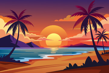  A sunset morning vector art illustration