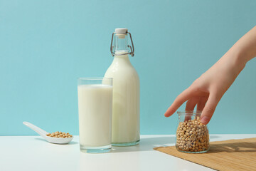 Soy and milk, concept of healthy food and drink