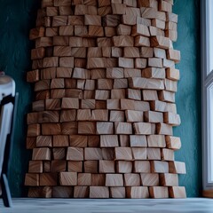 Natural Wood Block Wall  Hexagonal Timber Tiles  3D Rendered Texture