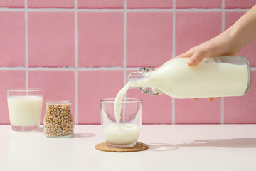 Soy and milk, concept of healthy food and drink