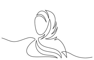 continuous line drawing of beautiful Muslim women in hijab.single-line art vector of an arab woman isolated on a white background. Arab girl, Muslim, hijab woman illustration concept.