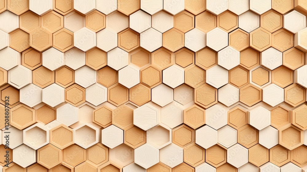 Poster honeycomb-patterned wall made of light-colored hexagonal tiles, showcasing a textured and modern des