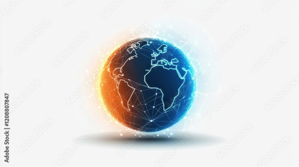 Poster globe with connectivity icon stylized globe with network icons and interconnected lines, data points