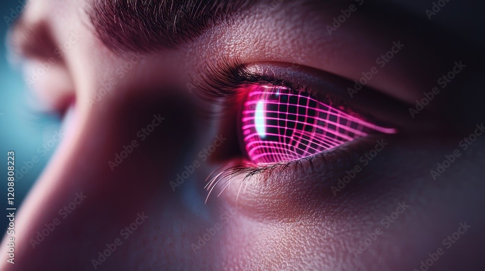Aufkleber biometric eye scan futuristic security system scanning a person retina, with glowing lasers and digi