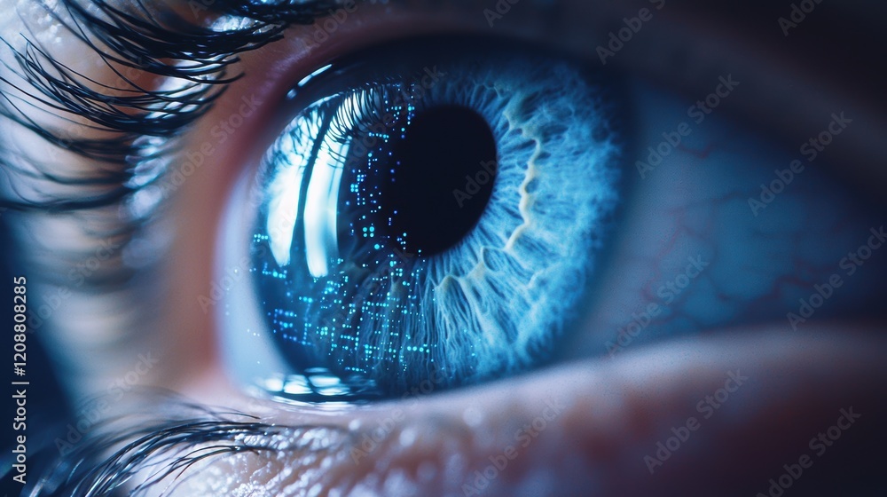 Aufkleber biometric eye scan close up of a human eye undergoing an iris scan, with futuristic hud elements and