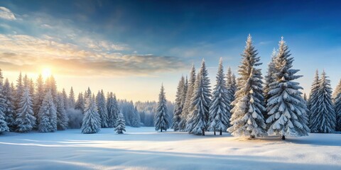 Obraz premium Snow-covered landscape with tall trees and a serene winter atmosphere, winter, landscape, snow, trees, cold, white, peaceful