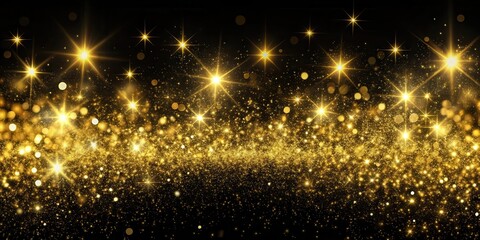 Obraz premium Golden sparkles twinkling on a black background, glitter, shiny, festive, celebration, luxury, elegant, glowing, radiant, glamorous