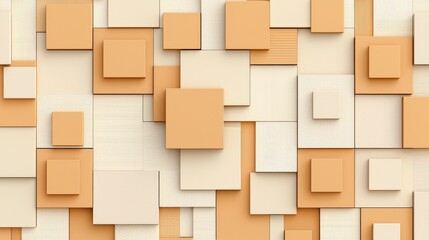Textured abstract composition featuring a variety of beige and orange squares layered over each other, creating depth and visual interest.