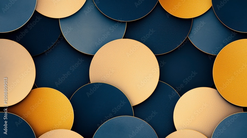Poster colorful circular patterns in varying shades of blue and gold create a vibrant and textured backgrou
