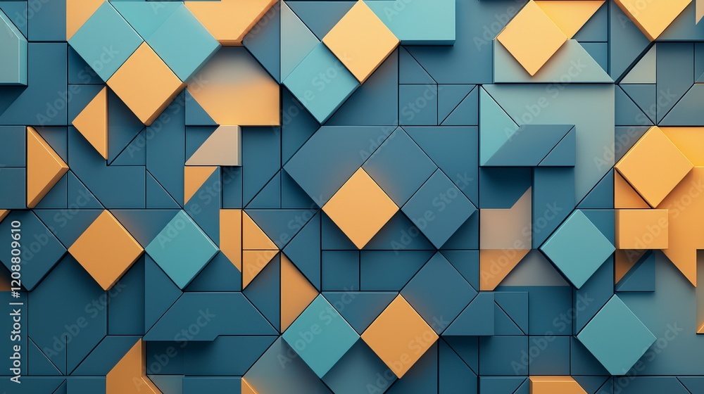 Aufkleber colorful geometric shapes in a patterned arrangement featuring blue and orange tones, creating a mod
