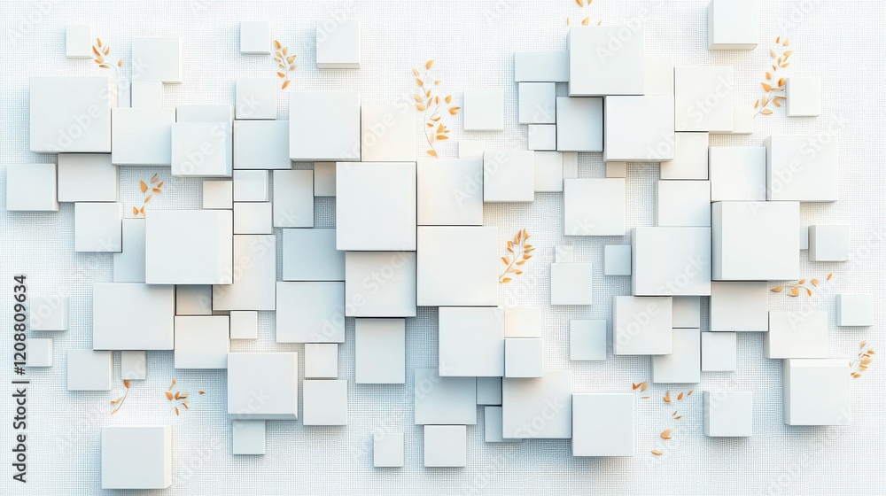 Poster abstract geometric composition with layered white squares on a textured background, creating a moder
