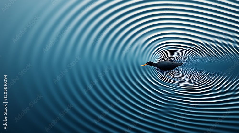 Wall mural Duck swimming on water, creating concentric ripples.