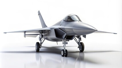 Fototapeta premium Sleek jet fighter isolated on white background, military, aircraft, aviation, aerospace, technology, speed