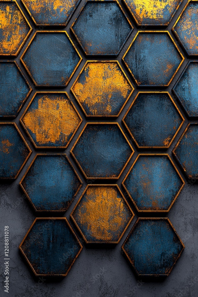 Poster abstract hexagonal wall art modern design digital illustration textured background close-up view con