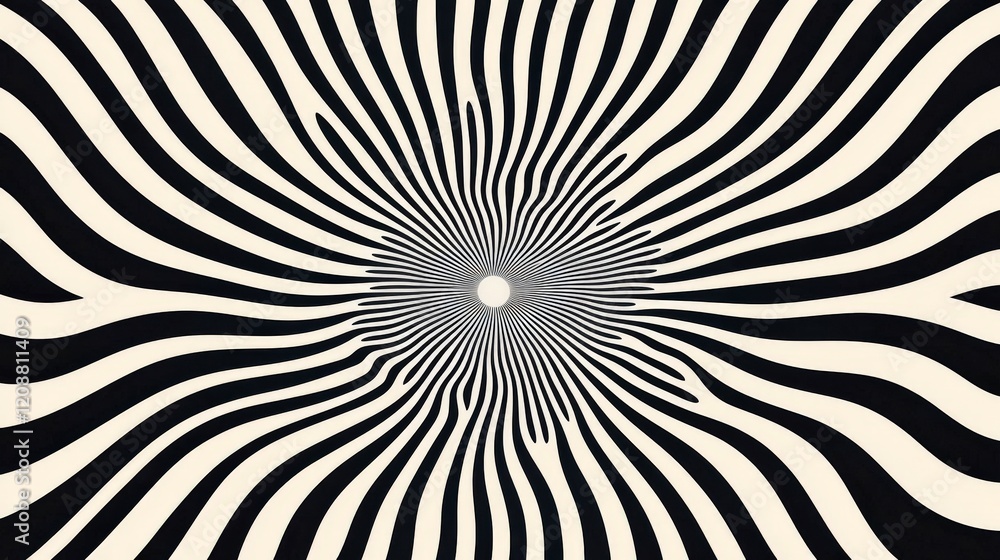 Poster abstract black and white pattern with swirling lines, creating a hypnotic and dynamic visual effect.