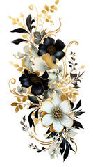 Digital vintage flowers golden frame abstract graphic poster background