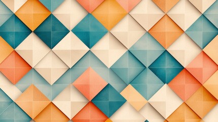 Abstract geometric pattern featuring colorful, textured diamonds in shades of blue, orange, and cream, creating a visually appealing design.